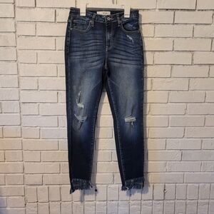 KanCan Women's Dark Wash Mid-Rise Distressed Skinny Jeans - Size 7/27